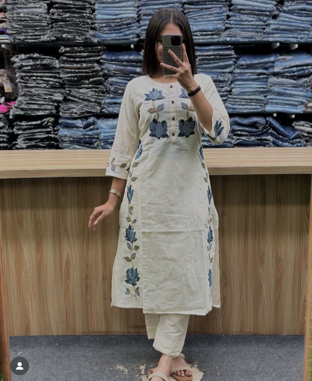 White Cotton Flex Embroidered Co-ord Set